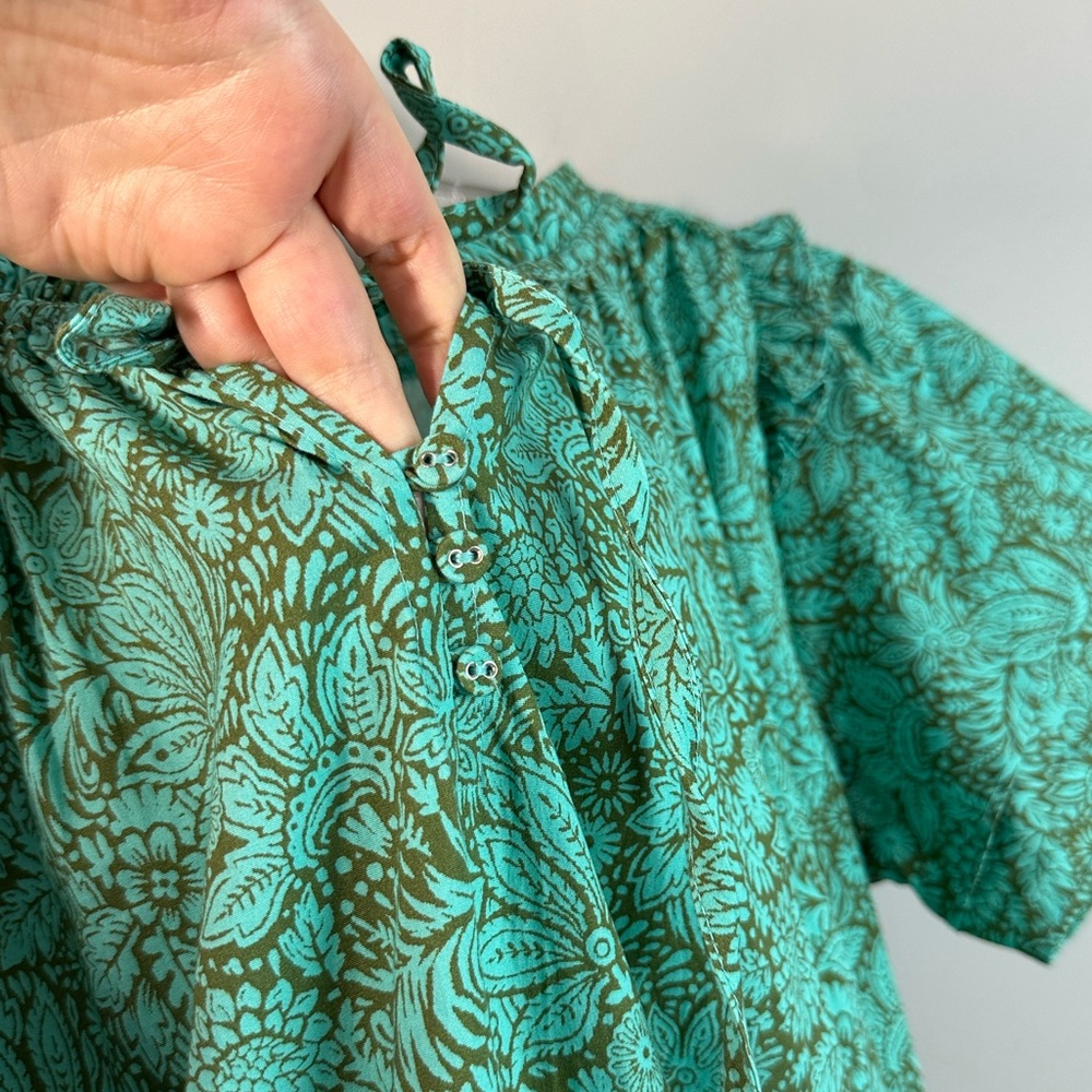Sundance Liora Summer A-line Popover Tiered Ruffle Green Cotton Dress Size M - Picture 8 of 13